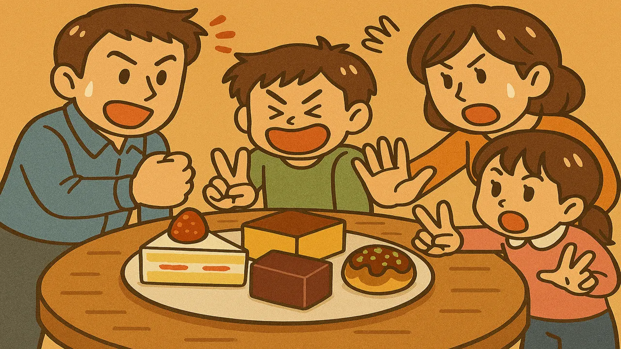 じゃんけんする家族